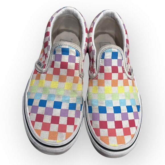 Vans Kids Rainbow Checkerboard Slip-On Canvas Casual Used Sneakers Size Kids 3 - Picture 1 of 16